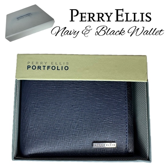 Perry Ellis Midnight Navy & Black Trimmed Men’s Wallet - Picture 1 of 9